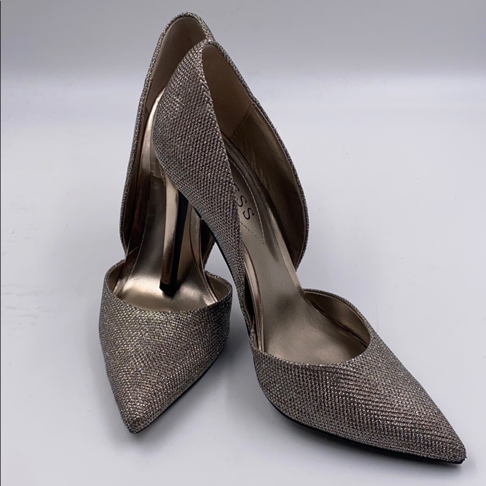 Gold textured fabric heels
